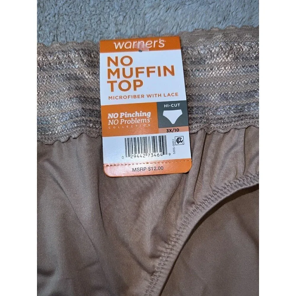 NWT WARNERS No Muffin Top Microfiber With Lace Hi-Cut Panties 3XL Size 10